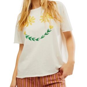 Free People We The Free Sunshine Smiles Tee Oversized in Ivory Combo S